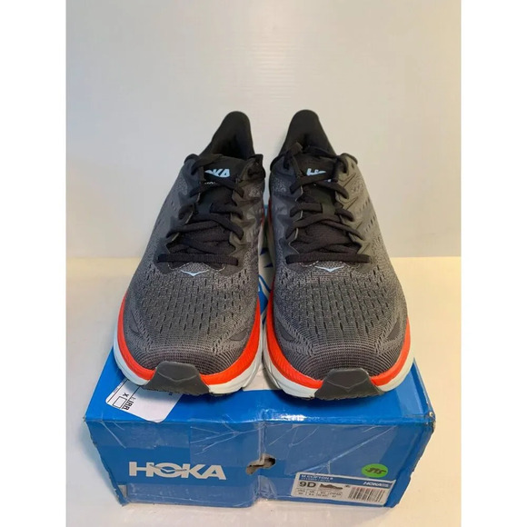.895 Hoka M Clifton 8, Grey, Orange, Red, Mens Running Shoes-US 9 Mens main image 4
